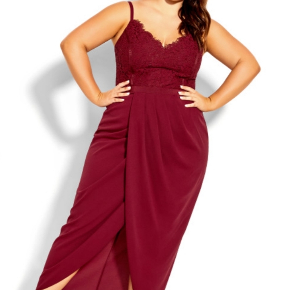 CITY CHIC Red Trendy Lace Touch Maxi Dress